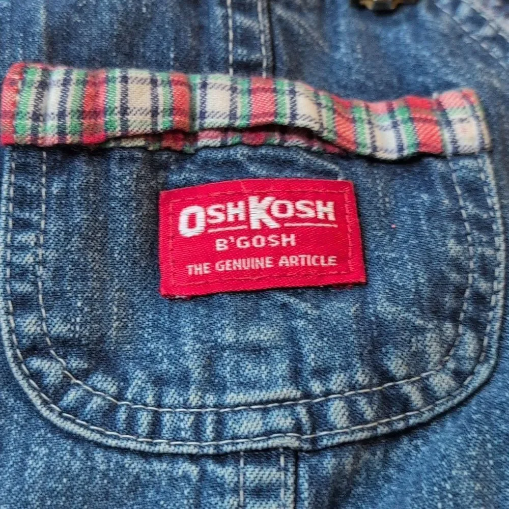 Oshkosh b'gosh vintage‎ blue denim flannel lined patchwork overalls size 3T
